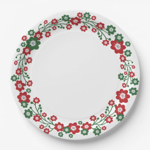 Scandinavian Floral Christmas Wreath Paper Plate