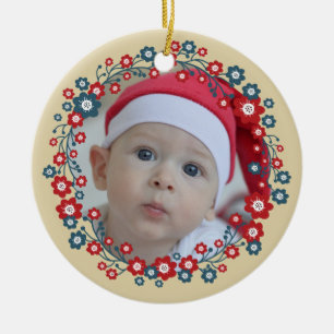 Scandinavian Floral Custom Photo Ceramic Tree Decoration