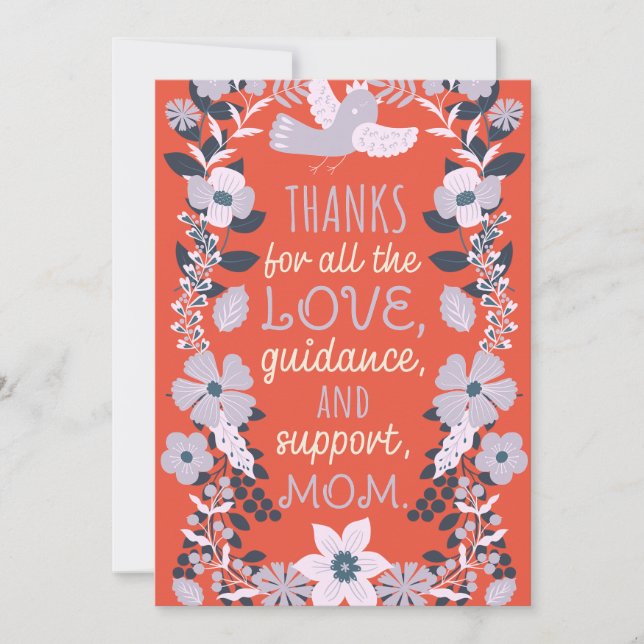 Scandinavian Floral Folk Art Bird Mother’s Day  Holiday Card (Front)