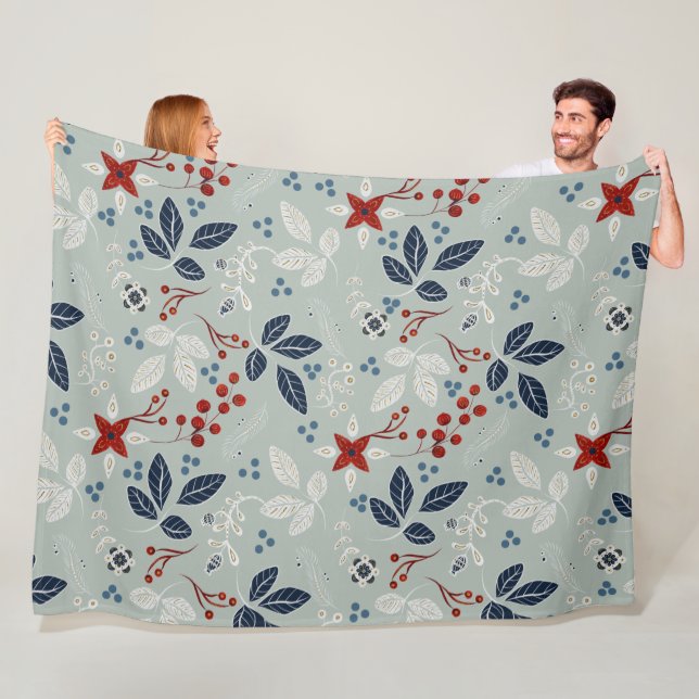 Scandinavian Floral Folk Art Seamless Pattern Fleece Blanket (In Situ)