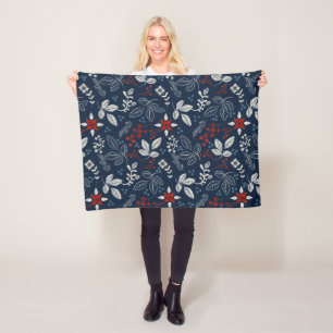 Scandinavian Floral Folk Art Seamless Pattern Fleece Blanket