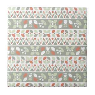  Scandinavian Floral Folk Design Pattern  Ceramic Tile