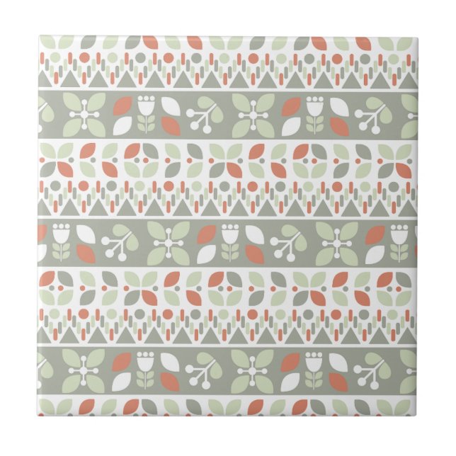  Scandinavian Floral Folk Design Pattern  Ceramic Tile (Front)