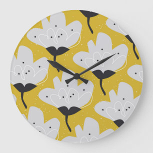 Scandinavian Floral: Hand-Drawn Vintage Design Large Clock