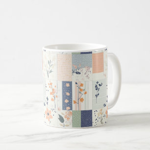 Scandinavian Floral Patchwork in Blush and Blue Coffee Mug
