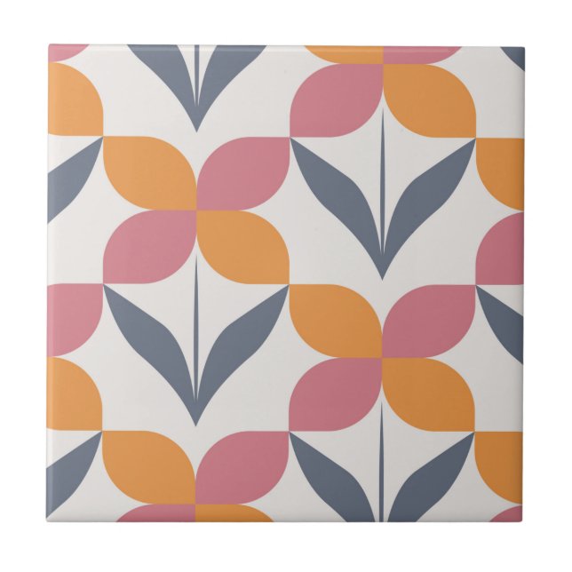 Scandinavian floral pattern, retro style, mid cent ceramic tile (Front)