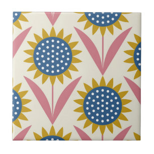Scandinavian floral pattern,retro style,mid centur ceramic tile