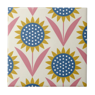 Scandinavian floral pattern,retro style,mid centur ceramic tile