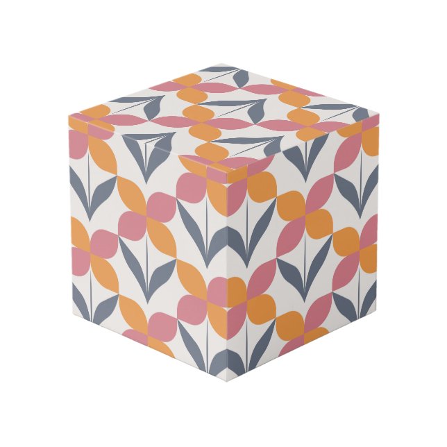 Scandinavian floral pattern,retro style,mid centur cube (Back Angled)