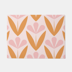Scandinavian floral pattern,retro style,mid centur doormat