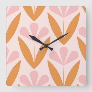 Scandinavian floral pattern,retro style,mid centur square wall clock