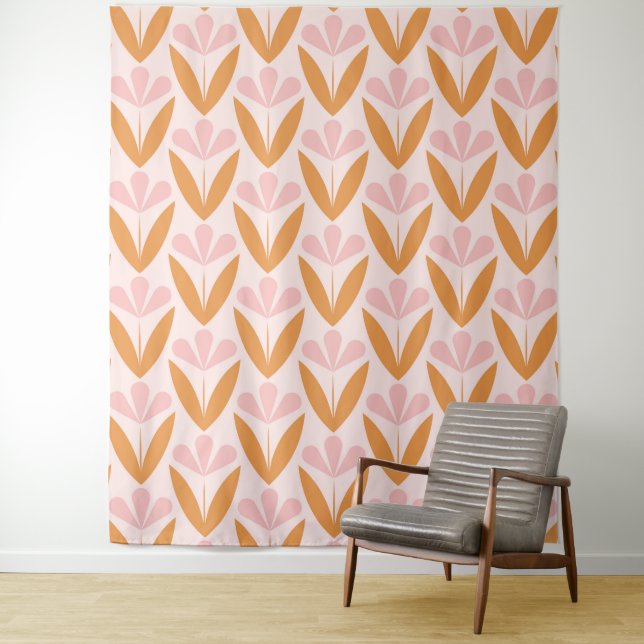 Scandinavian floral pattern,retro style,mid centur tapestry (In Situ)