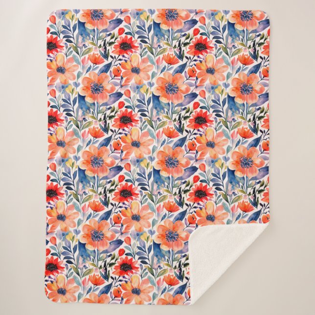  Scandinavian Floral Sherpa Blanket (Front)