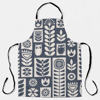 Scandinavian Floral: White, Blue, Minimalist. Apron