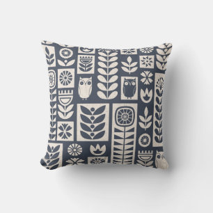 Scandinavian Floral: White, Blue, Minimalist. Cushion