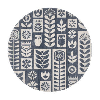 Scandinavian Floral: White, Blue, Minimalist. Cutting Board