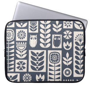 Scandinavian Floral: White, Blue, Minimalist. Laptop Sleeve