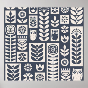 Scandinavian Floral: White, Blue, Minimalist. Poster