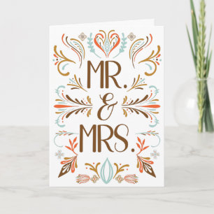 Scandinavian Folk Art Autumn Colours Wedding Card