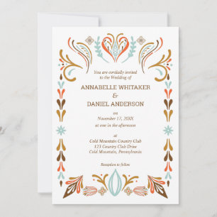 Scandinavian Folk Art Autumn Colours Wedding Invit Invitation
