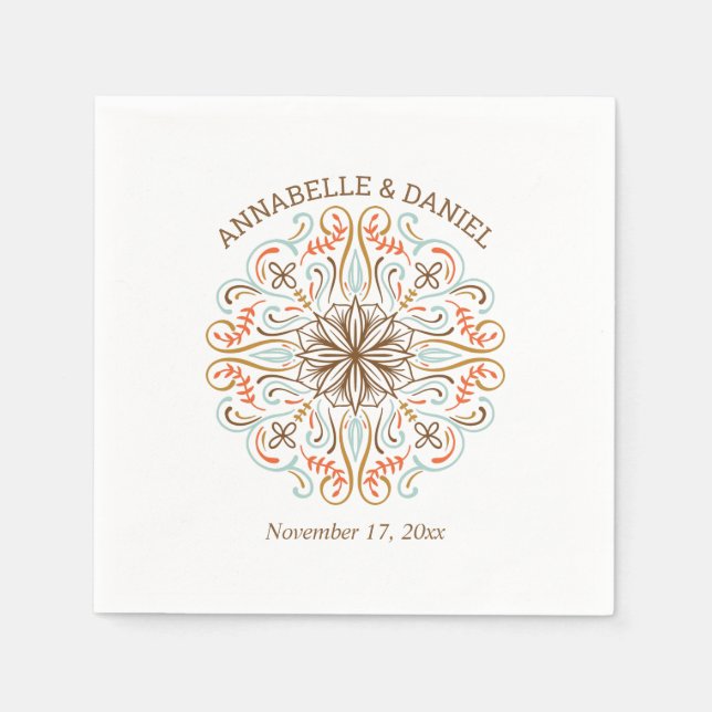 Scandinavian Folk Art Autumn Colours Wedding Napkin (Front)