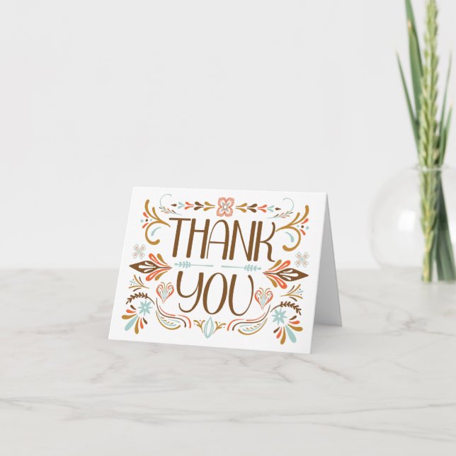Scandinavian Folk Art Autumn Colours Wedding Thank You Card (Front)