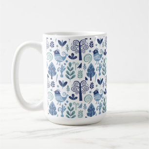 Scandinavian Folk Art Bird and Botanical Pattern M Coffee Mug