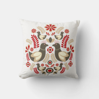 scandinavian folk art bird and flowers nordic cushion