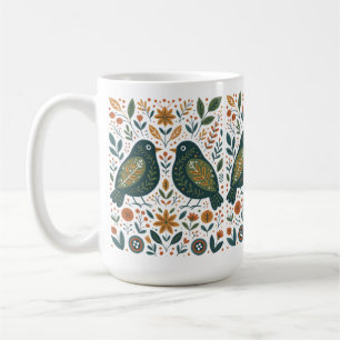 Scandinavian Folk Art Birds and Floral Pattern Mug