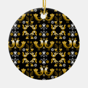 Scandinavian Folk Art Birds Ceramic Ornament