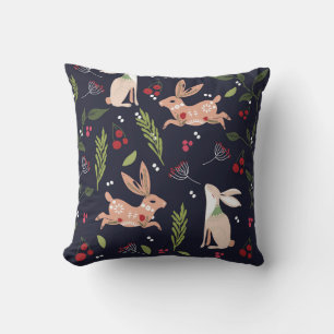 Scandinavian Folk Art Bunny Print Cushion