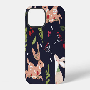 Scandinavian Folk Art Bunny Print iPhone 12 Case