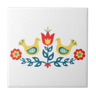 Scandinavian Folk Art Ceramic Tile