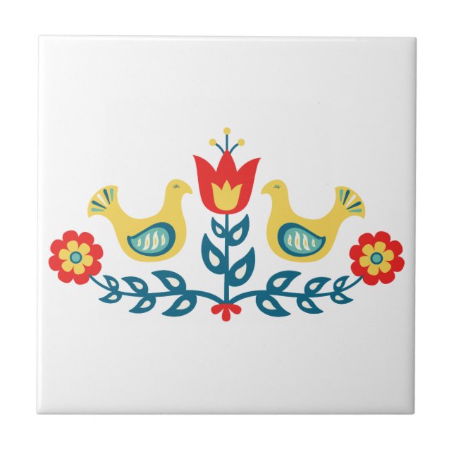 Scandinavian Folk Art Ceramic Tile (Front)