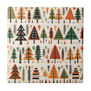 Scandinavian Folk Art Christmas Pattern Ceramic Tile