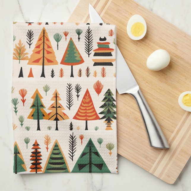 Scandinavian Folk Art Christmas Pattern Tea Towel (Quarter Fold)