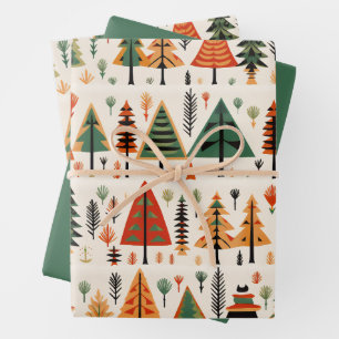 Scandinavian Folk Art Christmas Pattern Wrapping Paper Sheet