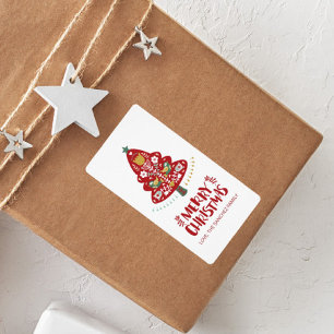Scandinavian Folk Art Christmas Tree Gift Label
