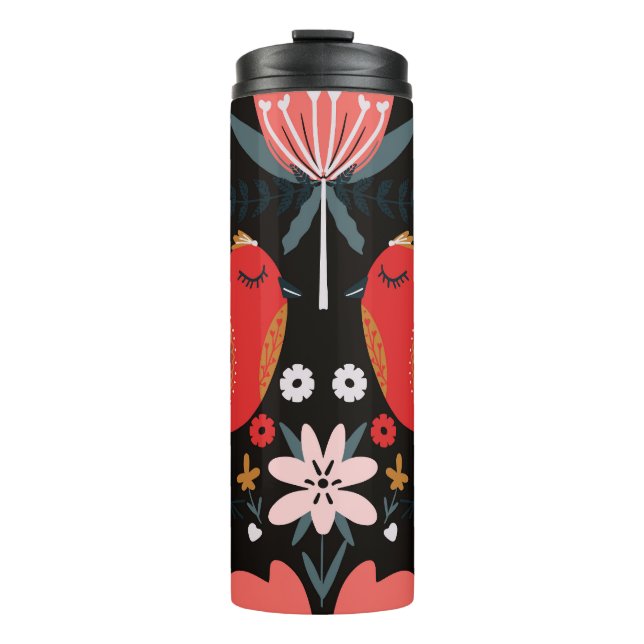 Scandinavian Folk Art: Colourful Birds. Thermal Tumbler (Front)
