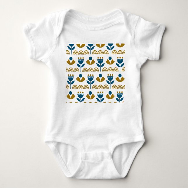 Scandinavian folk art, colourful pattern. baby bodysuit (Front)