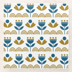 Scandinavian folk art, colourful pattern. glass coaster