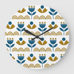 Scandinavian folk art, colourful pattern. large clock