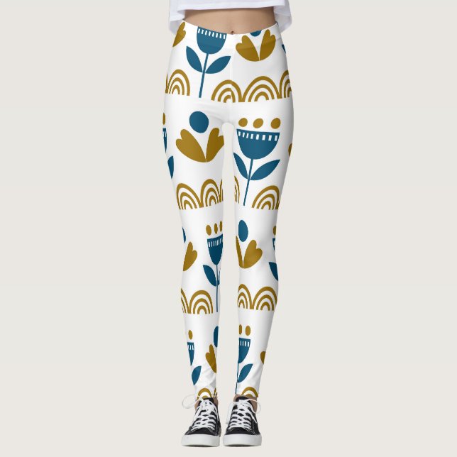 Scandinavian folk art, colourful pattern. leggings (Front)