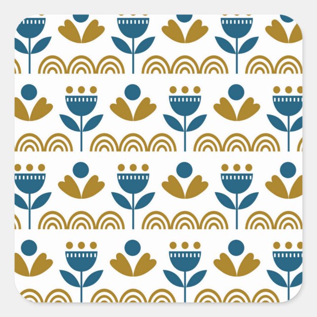Scandinavian folk art, colourful pattern. square sticker (Front)