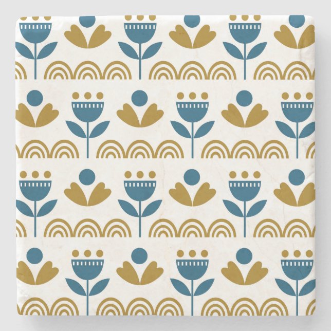 Scandinavian folk art, colourful pattern. stone coaster (Front)