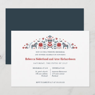 Scandinavian Folk Art Dala Horse  Rehearsal Dinner Invitation
