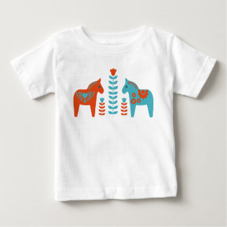 Scandinavian Folk Art Dala Horses and Flowers Baby T-Shirt