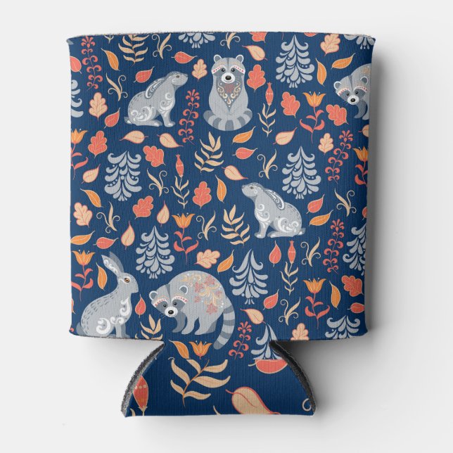 Scandinavian Folk Art Fairy Forest. Can Cooler (Front)