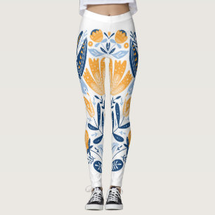 Scandinavian Folk Art Floral Ornament Leggings