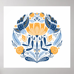 Scandinavian Folk Art Floral Ornament Poster